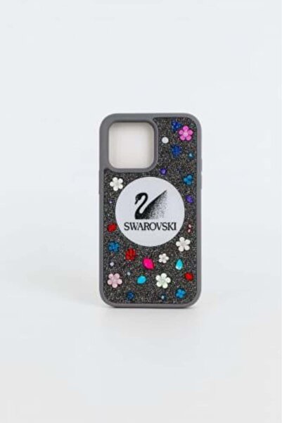 Swarovski Luxury Crystal-Studded Black iPhone Case with 3D Flowers