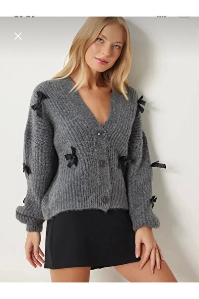 Store Elchee kadın fiyonklu yumoş basic triko hırka