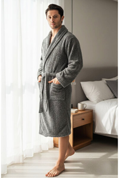 Star Fashion Men's fluffy and warm bathrobe with pockets and drawstring