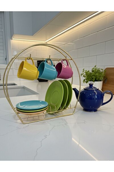 HomeBasics Kahve Fincanlık Düzenleyici Metal Kancalı Fincan Askılığı Altın