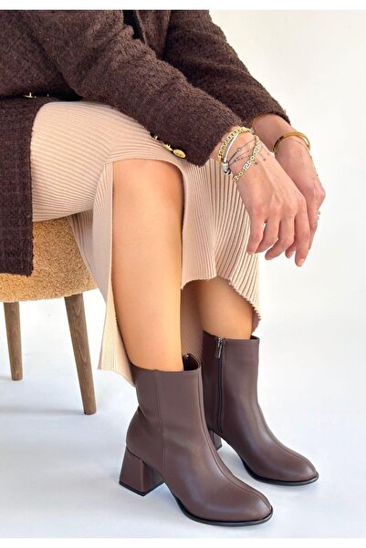KAZAX Μπότες με τακούνι Tendy καφέ δέρμα