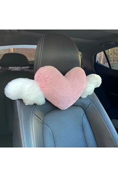 FESECRAFT Pernă pentru gât pentru mașină, cu inimă roz moale, cu aripi, acces...