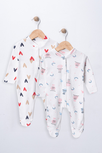 ENİA BABY Baby Girl 2-Piece 100% Cotton Patterned Newborn Romper Set with Boo...
