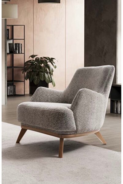 Home Modern Berjer Tekli Koltuk – Ahşap Ayaklı, Konforlu, Geniş Oturum, Gri Döşeme