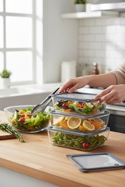 kitchenboost Glass Storage Container with Silicone Vacuum Lid 3 Sizes 700-1400-2600 Ml.