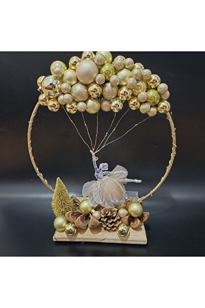 Yellow Tulip Christmas decoration/table arrangement, 30cm ballerina circle with golden globes, LED installation