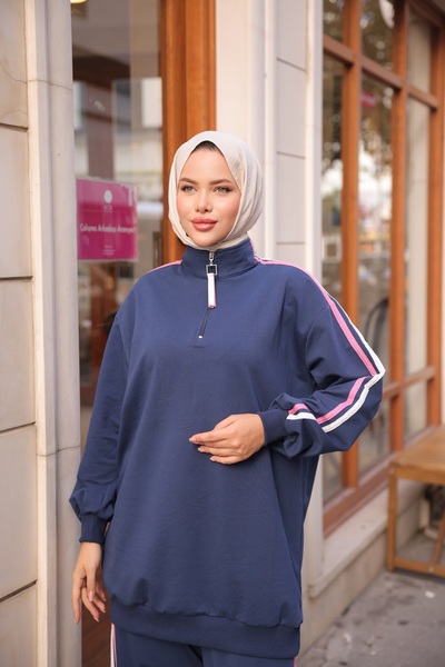 Ryzi Moda Γυναικείο Σετ Αθλητική Φόρμα Hijab με γιακά με φερμουάρ