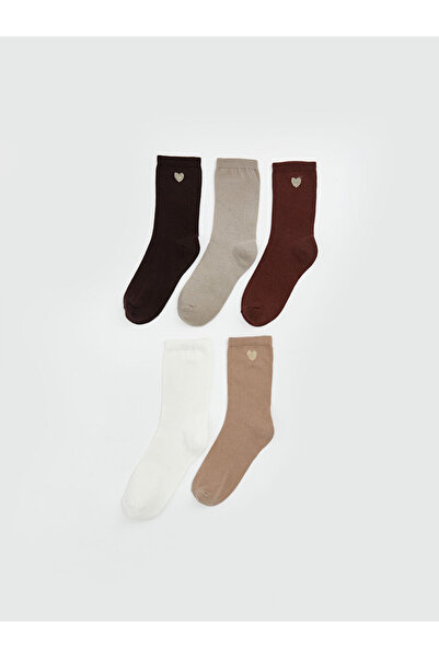LC Waikiki Heart Embroidered Ankle Socks for Women 5 Pack