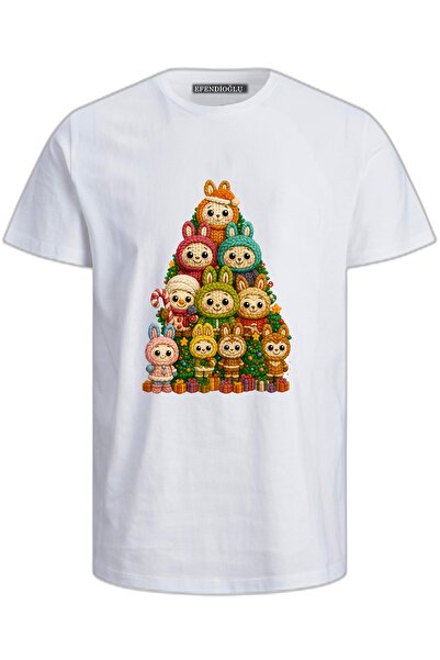 Efendioğlu Design Christmas Tree Labub Printed New Year Child Short-Sleeve T-Shirt