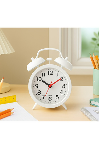 Livava Alarmlı Mini Masa Saati, Beyaz, 12x8