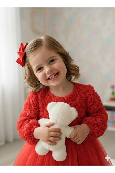 BİLGEN Style Baby Girl Rose Patterned Bow Lu Stylish Special Occasion Evening Dress 0-5 Years Old