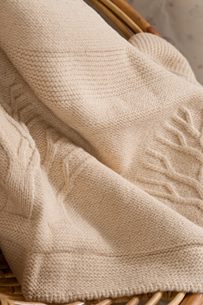 Koza Home Toffy Beige Checkered Knitted Baby Blanket 100X100