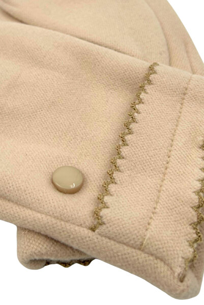 Sofist İstanbul Beige Suede Look Soft Women's Gloves with Button Detail