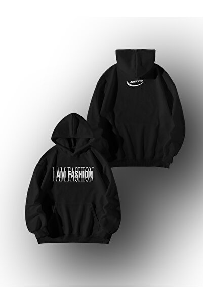 GlowUP Women Men Oversize Black Serzeyn I Am Fashion Printed Hooded Kangaroo ...