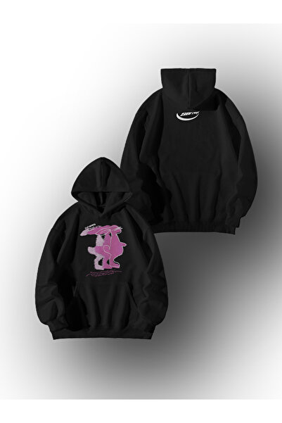 GlowUP هودي نسائي رجالي كبير الحجم باللون الأسود من ماركة SERZEYN مطبوع مزود ...