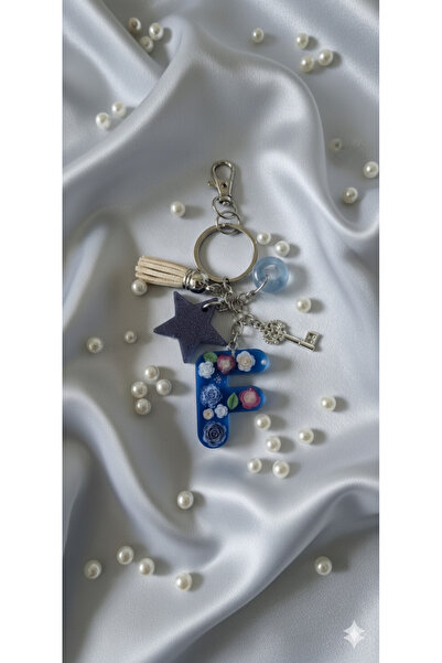 evolise سلسلة مفاتيح مصنوعة يدويًا بتصميم خاص على شكل حرف أولي (F) من الإيبوك...