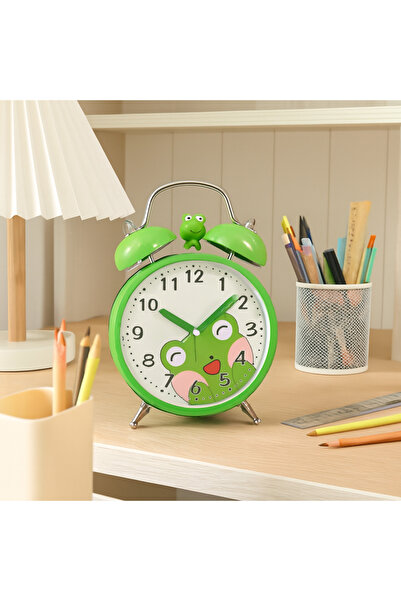 Livava Kurbağalı Metal Masa Saati, Alarmlı ve Işıklı, Yeşil, 15x12