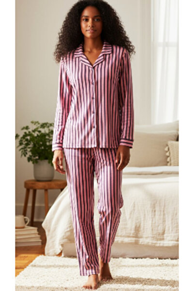 Star Fashion Women's pajamas with buttons, for winter, 100% microfiber, cheerful print