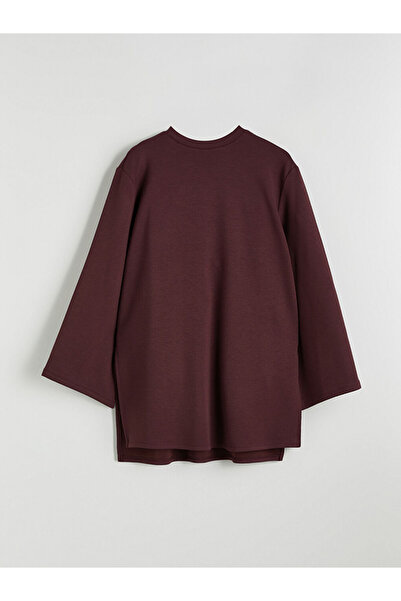 LC Waikiki Mürdüm Bisiklet Yaka Oversize Kadın Sweatshirt Tunik