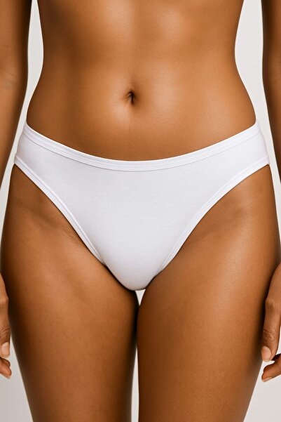 enmodaiçgiyim 10 Pieces White Cotton Basic Daily Women's Bikini Panties – Regular Waist, Non-Marking, Soft, Flexible Comfortable