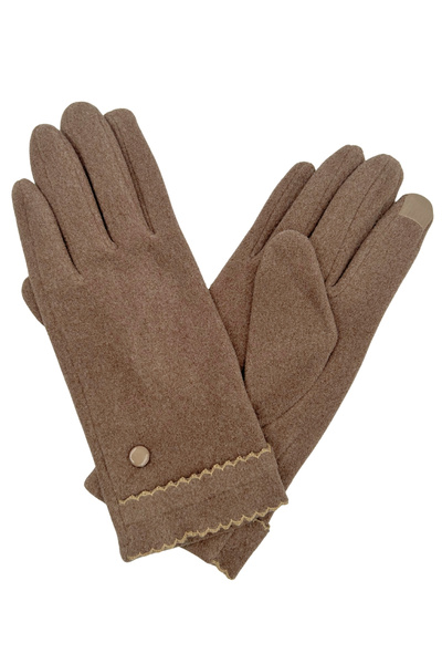 Sofist İstanbul Brown Suede Look Button Detailed Soft Women's Gloves