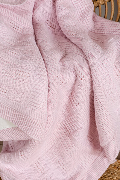 Koza Home Toffy powder pink striped knitted baby blanket 100x100