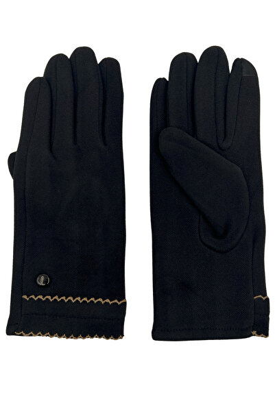 Sofist İstanbul Black Suede Look Button Detailed Soft Women's Gloves