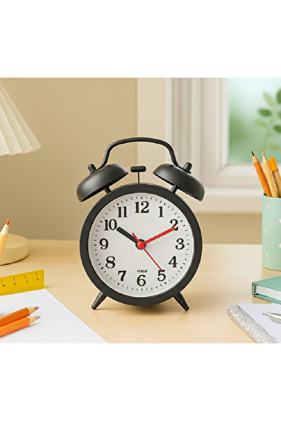 Livava Alarmlı Mini Masa Saati, Siyah, 12x8