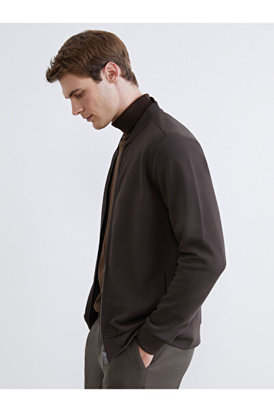 LC Waikiki Kahverengi Standart Kalıp Kolej Yaka Erkek Fermuarlı Sweatshirt