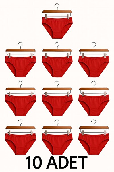 enmodaiçgiyim 10 Pieces Red Cotton Basic Daily Women's Bikini Panties – Regular Waist, Non-Marking, Soft, Flexible and Comfortable
