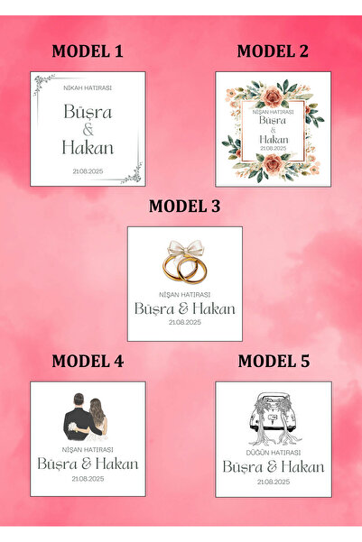 Runrux Çikolata Etiketi-Kişiye Özel Söz-Nikah-Nişan-Düğün-Kare Çikolata Etike...