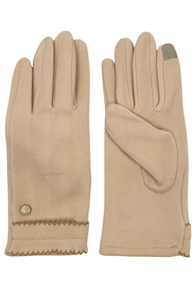 Sofist İstanbul Beige Suede Look Soft Women's Gloves with Button Detail