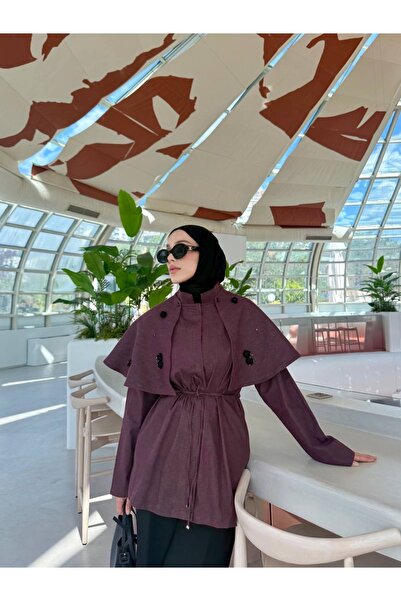 BZ BUTİK çiçek motifli taş işlemeli kuşaklı pelerinli tasarım ceket