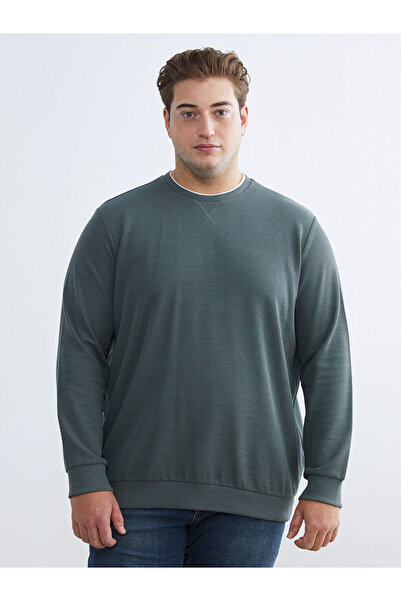 LC Waikiki Green Plus Size Crew Neck Men's Sweatshirt
