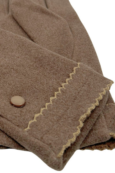 Sofist İstanbul Brown Suede Look Button Detailed Soft Women's Gloves