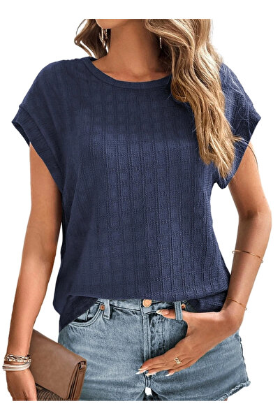 OEM Women's summer t-shirt, minimalist all-over print, simple Blue M