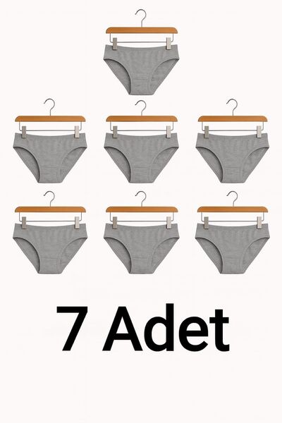 enmodaiçgiyim 7 Pieces of Gray Cotton Basic Daily Women's Bikini Panties – Regular Waist, Non-Marking, Soft Texture, Flexible and Comfortable