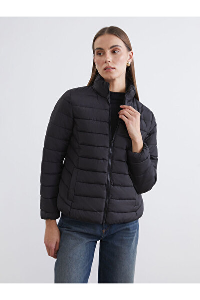 LC Waikiki Black Mock Neck Quilted Women's Puffer Jacket