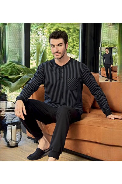 Aydoğan Men's 2-Piece Long Sleeve Pajama Set with Pockets 240867