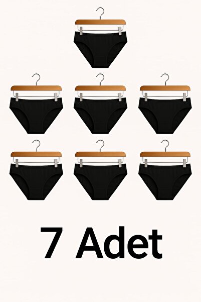 enmodaiçgiyim 7 Pieces Black Cotton Basic Daily Women's Bikini Panties – Regular Waist, Non-Marking, Soft, Flexible Comfortable