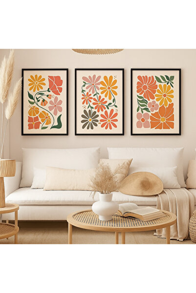 NT Handmade Laminated Framed Pvc Protected 3-Piece Colorful Abstract Patterned Decorative Uv Printing Mdf Wall Painting Set