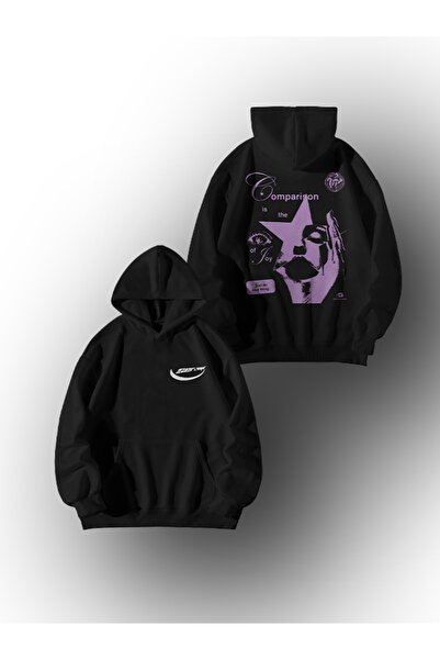 GlowUP هودي نسائي رجالي كبير الحجم باللون الأسود من SERZEYN Comparison مطبوع ...