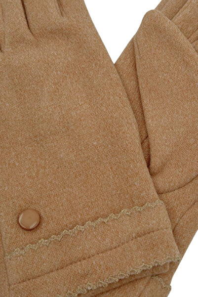 Sofist İstanbul Camel Suede Look Button Detailed Soft Women's Gloves