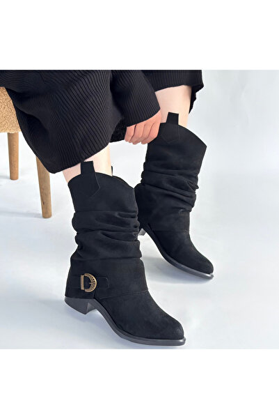 Zerenyus Canty Premium Black Suede Bellows Heeled Boots