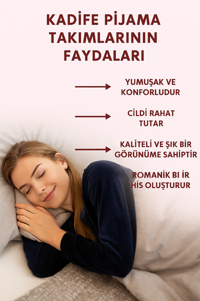 5.MEVSİM Navy Blue Velvet Pajama Set