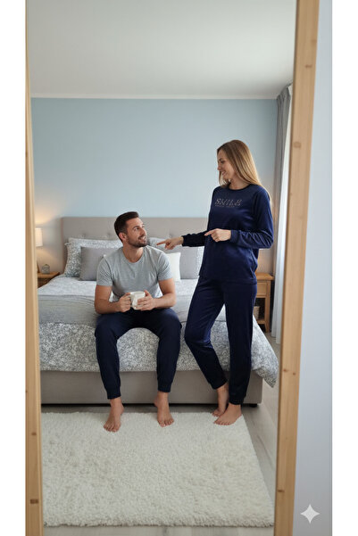 5.MEVSİM Navy Blue Velvet Pajama Set