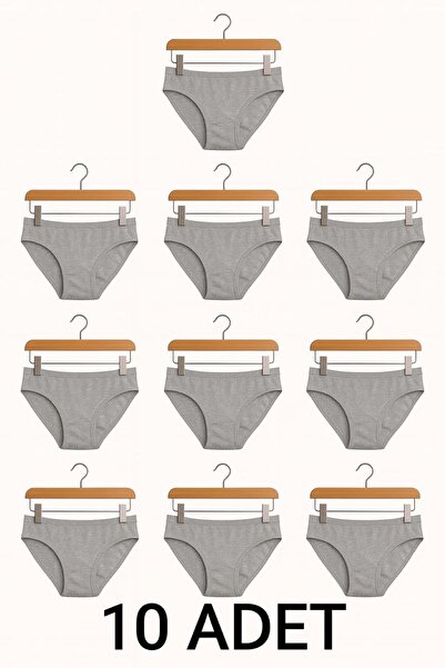 enmodaiçgiyim 10 Pieces Gray Cotton Basic Daily Women's Bikini Panties – Regular Waist, Non-Marking, Soft, Flexible Comfortable