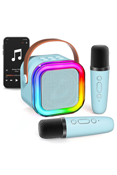 easyCTRL Set Karaoke Boxa Bluetooth si 2 Microfoane Wireless, Lumini LED RGB ...