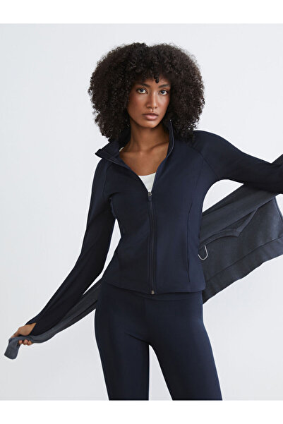 LC Waikiki سترة نسائية بسحاب باللون الأزرق الداكن مزودة بـ ياقة مرتفعة متوسطة...