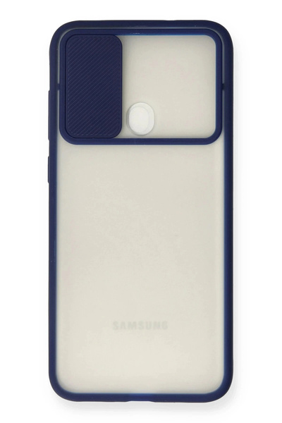 HarmonyAura Samsung Galaxy A11 Case Palm Frosted Camera Sliding Silicone - Navy Blue